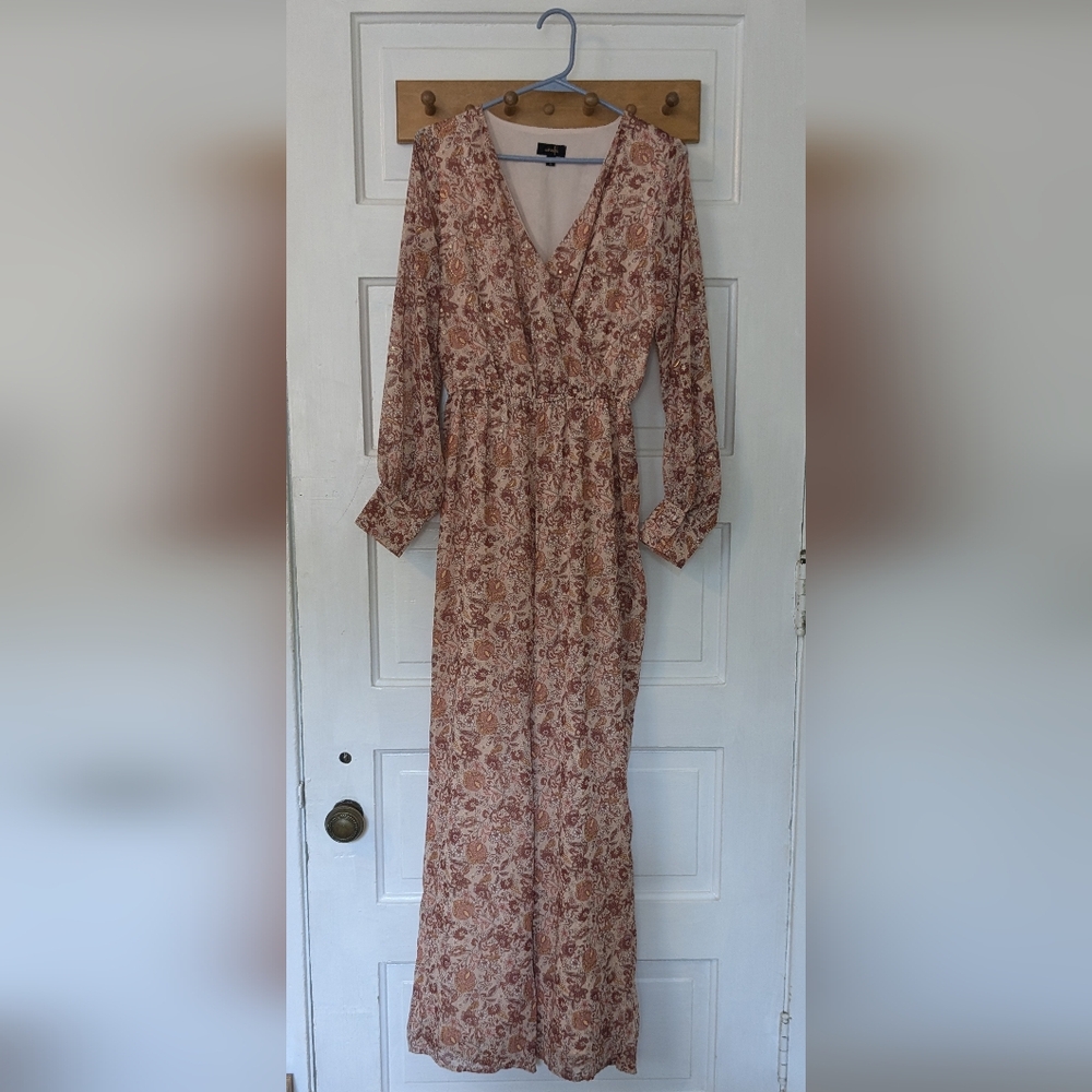 Ontwelfth women's lined tan/rust/gold floral romper XS